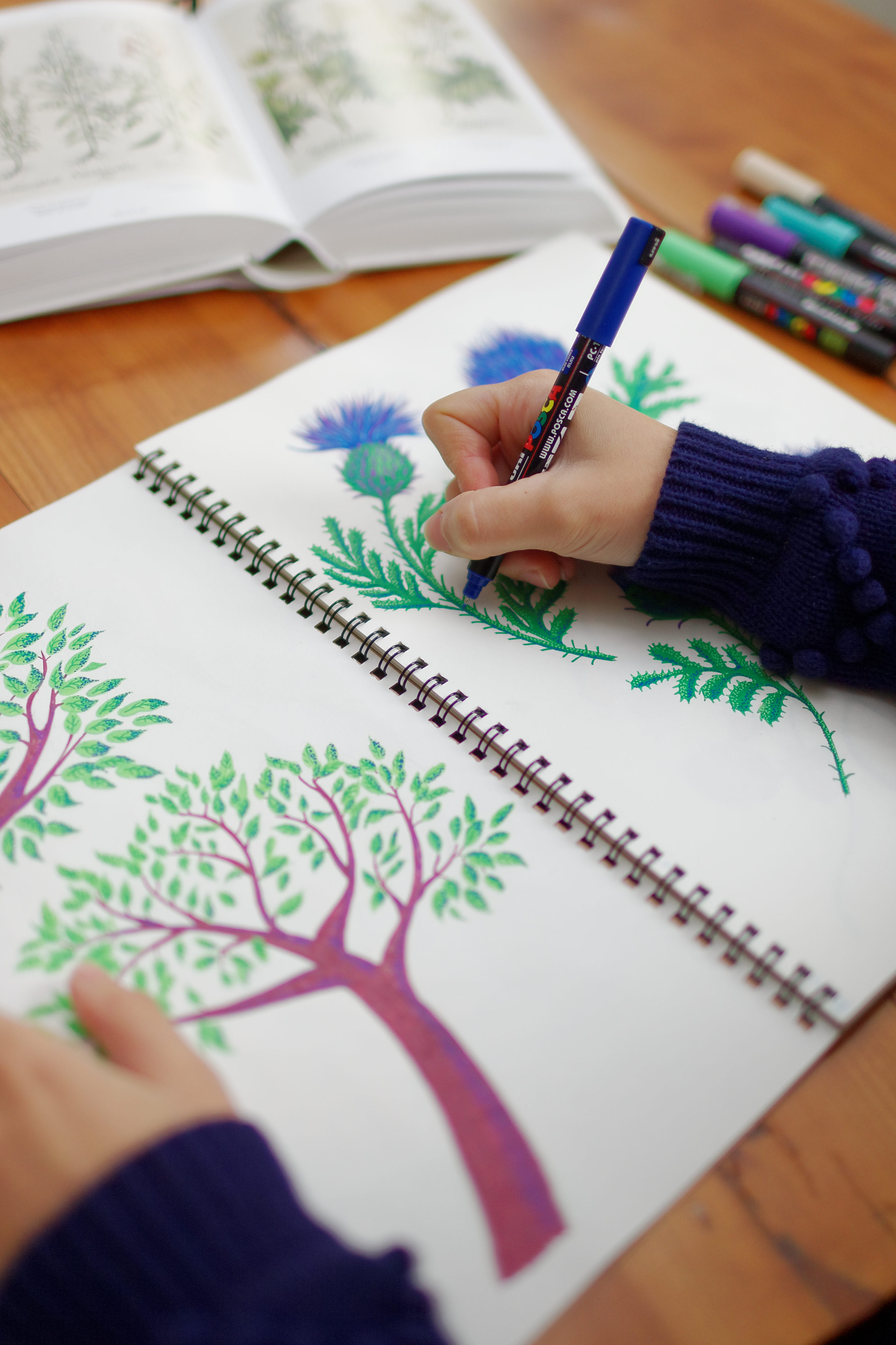 Florie Nguyen Van dessinant au posca un chardon