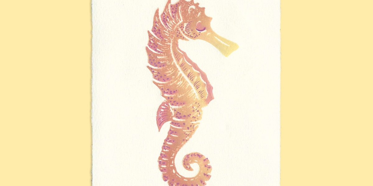 Hippocampe en linogravure par Florie Nguyen Van