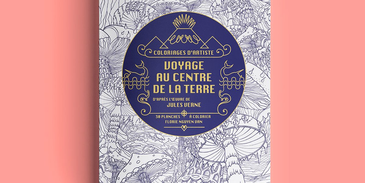 Couverture du cahier de coloriage Voyage au centre de la Terre de Jules Verne
