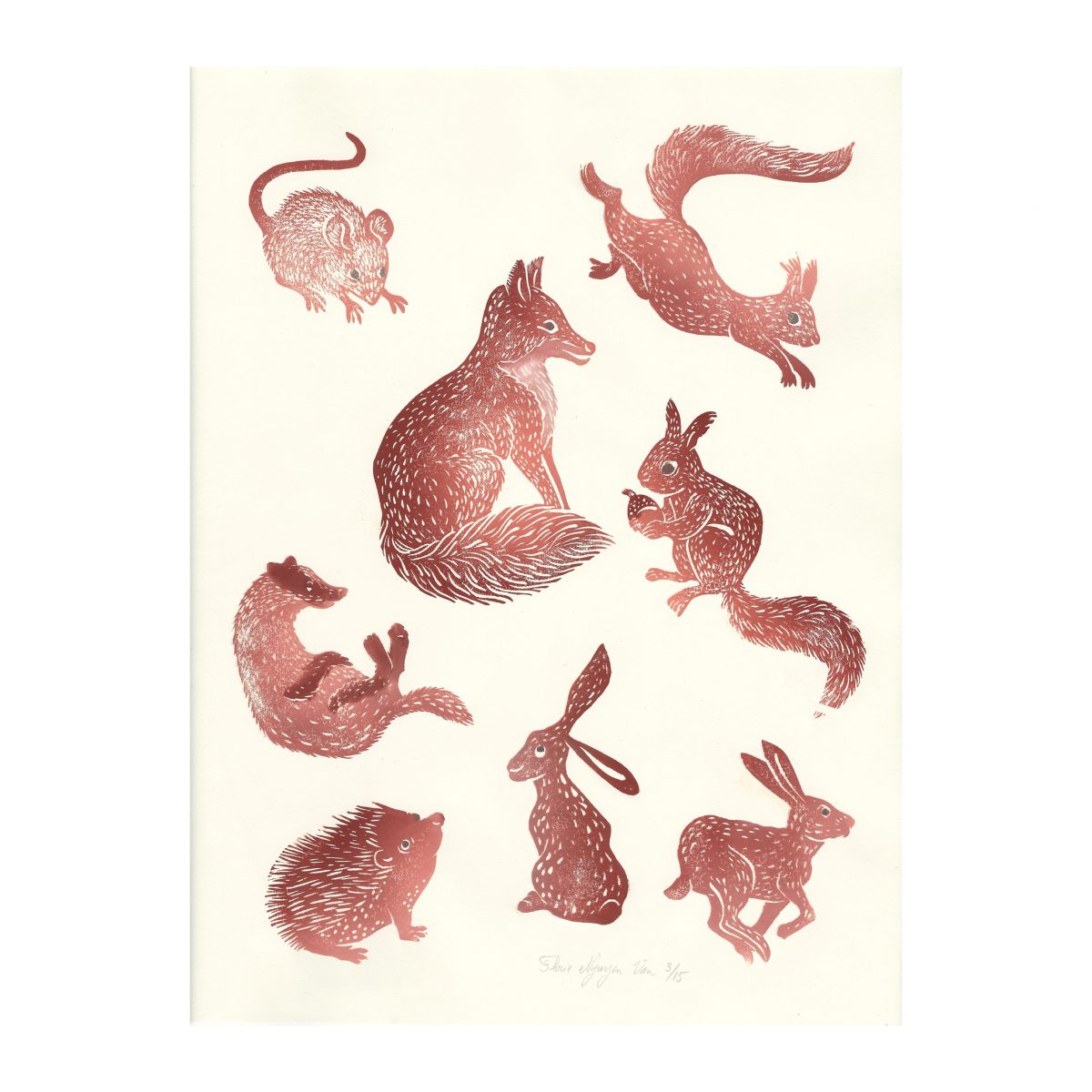 planche mammifère en linogravure par Florie Nguyen Van