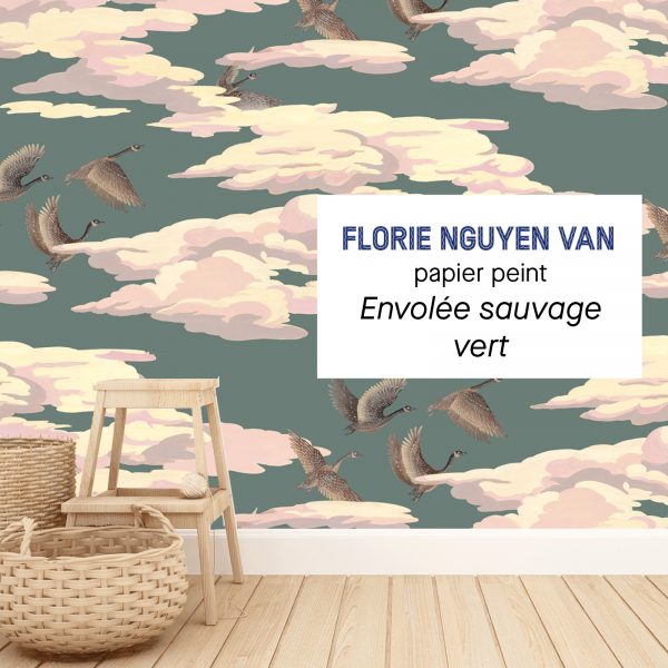 Papier peint envolée sauvage vert