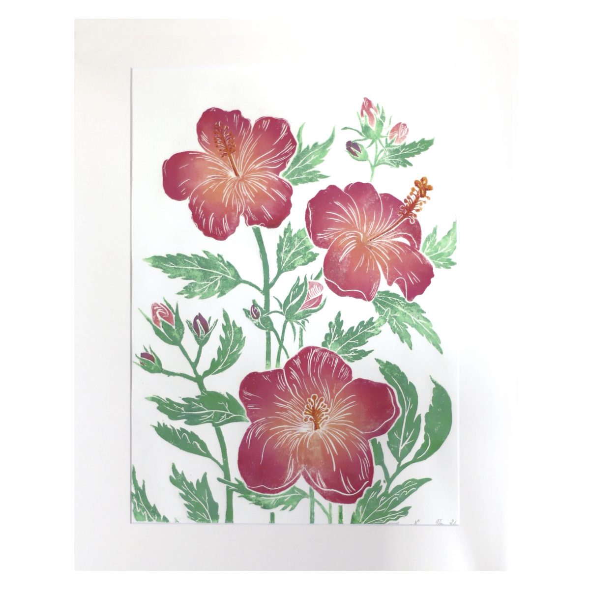 Linogravure Hibiscus Florie Nguyen Van